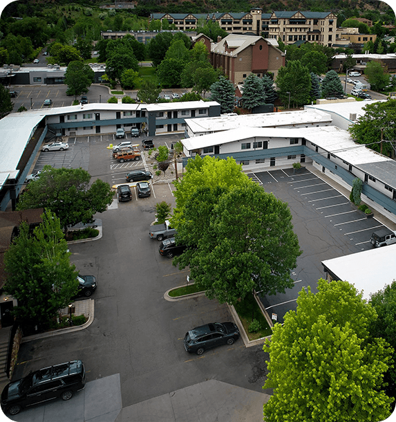 Aerial view of Residences on Grand employee housing complex in Glenwood Springs, Colorado